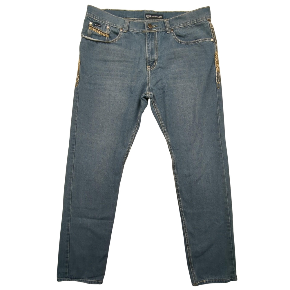 Phat Farm Jeans Mens 38x32 Straight Leg Embroidered Back Pockets Hip Hop Denim
